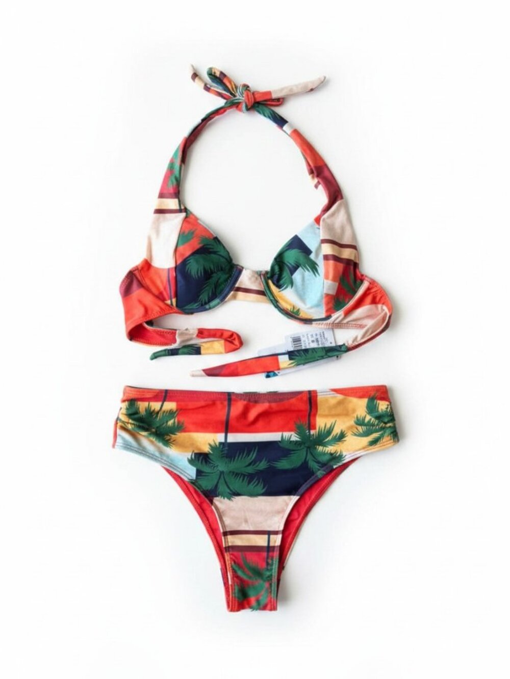 Brazilian Bikini Set Tropical Palm Print Underwire High Waist Size M NWT